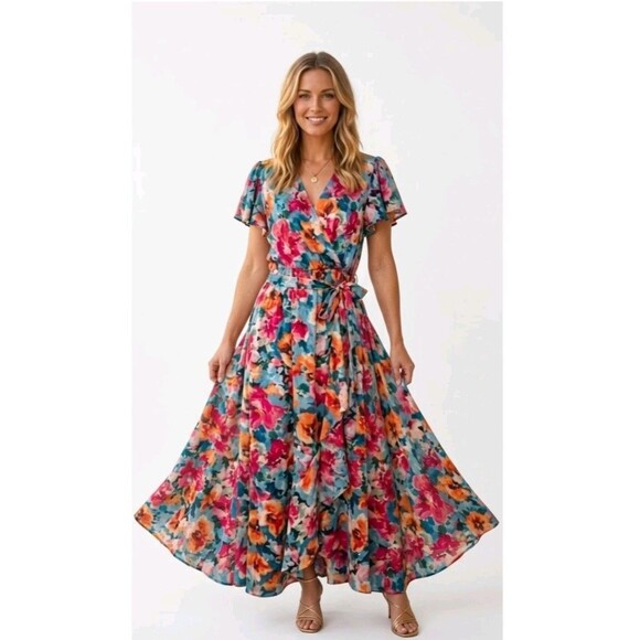 Nicole Miller Dresses & Skirts - Nicole Miller Floral V-Neck Maxi Dress Size S
